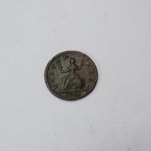 154 - 1749 GEORGE I  Copper Farthing (F)