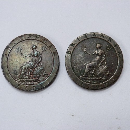 168 - 2 GEORGE III CARTWHEEL PENNIES 1797 F & VF