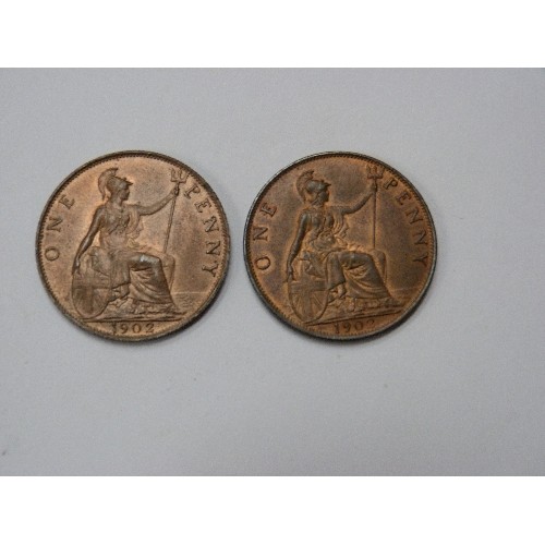 181 - TWO EDWARD VII PENNIES, 1902 VF TO EF, 1902 VF TO EF