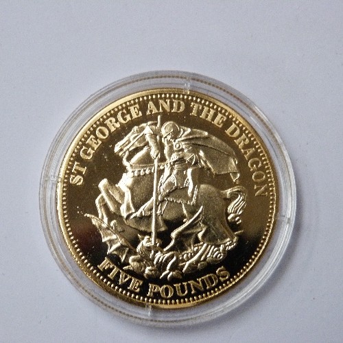 198 - A 2012 TDC GOLD PLATED £5.00 COIN WITH GEORGE AND THE DRAGON IN FITTED BOX WITH CERTIFICATE