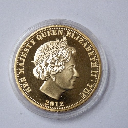 198 - A 2012 TDC GOLD PLATED £5.00 COIN WITH GEORGE AND THE DRAGON IN FITTED BOX WITH CERTIFICATE