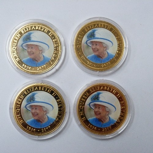 199 - COLLECTION OF 9 ELIZABETH II COMMEMORATIVE COINS INC 4 X BIRTHDAY COMMEMORATIVE 2017 GOLD PLATED ON ... 