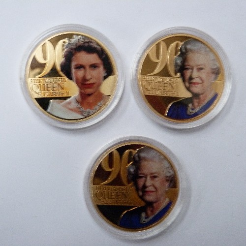 199 - COLLECTION OF 9 ELIZABETH II COMMEMORATIVE COINS INC 4 X BIRTHDAY COMMEMORATIVE 2017 GOLD PLATED ON ... 