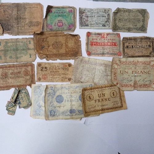 225 - WWI A COLLECTION OF WAR TIME ISSUE FRENCH BANK NOTES, NICE PIECES SOME WORN & TATTY DIRECT FROM SOLD... 