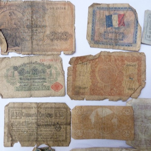 225 - WWI A COLLECTION OF WAR TIME ISSUE FRENCH BANK NOTES, NICE PIECES SOME WORN & TATTY DIRECT FROM SOLD... 