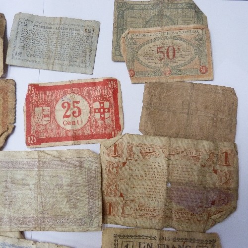 225 - WWI A COLLECTION OF WAR TIME ISSUE FRENCH BANK NOTES, NICE PIECES SOME WORN & TATTY DIRECT FROM SOLD... 