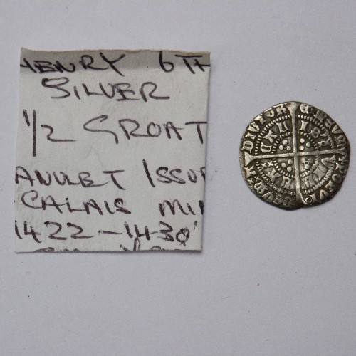 8 - SILVER 1/2 GROAT HENRY VI 1422-1430 ANNULET ISSUE CALAIS MINT (F TO VF)