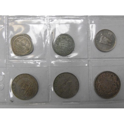 42 - COLLECTION OF 12 TWO SHILLING COINS PLUS A NUMBER OF AUSTRALIAN, INDIAN, CANADIAN, AST AFRICA,