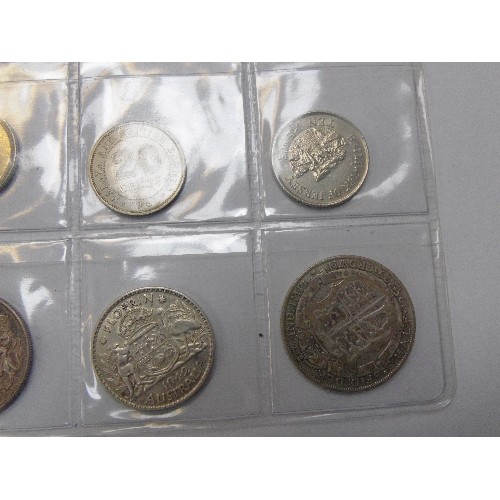 42 - COLLECTION OF 12 TWO SHILLING COINS PLUS A NUMBER OF AUSTRALIAN, INDIAN, CANADIAN, AST AFRICA,