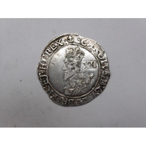 20 - CHARLES I SHILLING 1628 MM ANCHOR  (F) BRISTOL, TOWER