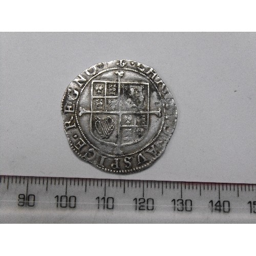 20 - CHARLES I SHILLING 1628 MM ANCHOR  (F) BRISTOL, TOWER