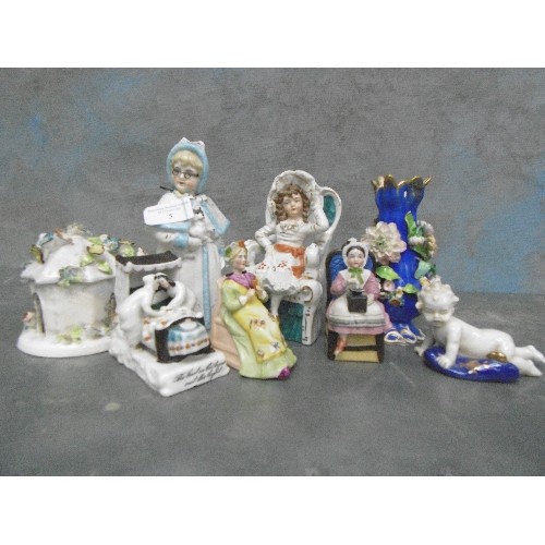 5 - A COLLECTION OF MOSTLY VICTORIAN CHINA ORNAMENTS INCLUDING A FAIRRING "THE LAST IN BED...", AN UNUSU...