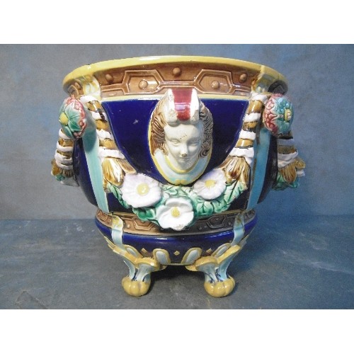 183 - A BEAUTIFUL VICTORIAN MAJOLICA JARDINIERE BY HOLDCROFT WITH IMPRESSED MARK TO BASE - COBALT BLUE AND... 