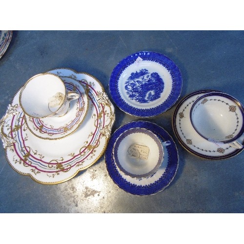 187 - A MID 19TH CENTURY RIDGWAY BONE CHINA CUP & SAUCER  WITH MATCHING CAKE PLATE - BURGUNDY & BLUE STRIP... 