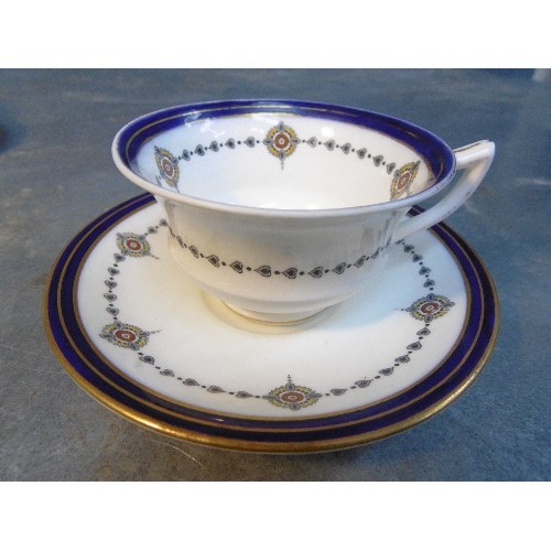 187 - A MID 19TH CENTURY RIDGWAY BONE CHINA CUP & SAUCER  WITH MATCHING CAKE PLATE - BURGUNDY & BLUE STRIP... 