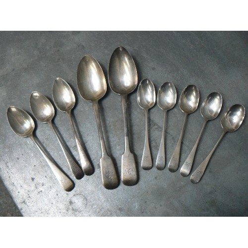 85 - MATCHED SET OF STERLING SILVER GEORGIAN AND VICTORIAN SPOONS, ALL WITH 