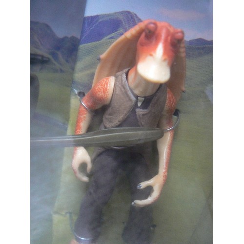 320 - 3 X STAR-WARS EPISODE 1 FIGURES. CANON DE ASALTO- GUNGAN & JAR JAR BINKS. OPEE & QUI-GON JINN WITH S... 