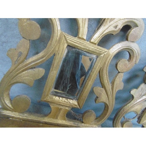 124 - PAIR OF VINTAGE GILT WOOD FLORENTINE STYLE FOLDING WALL BRACKETS WITH MIRRORS (MIRROR MISSING ON ONE... 