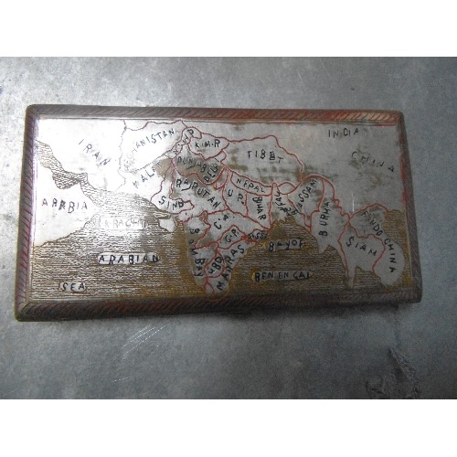 69 - A SILVER PLATED AND ENAMELLED INDIAN CIGARETTE CASE  ENGRAVED WITH THE TAJ MAHAL AND A MAP OF INDIA