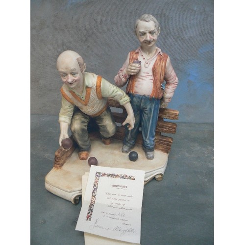 185 - LARGE CAPODIMONTE PORCELAIN FIGURE OF BOWLERS WITH CERTIFICATE 