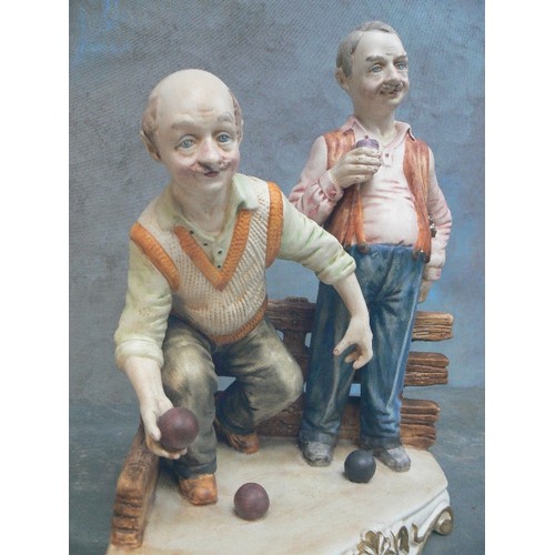 185 - LARGE CAPODIMONTE PORCELAIN FIGURE OF BOWLERS WITH CERTIFICATE 