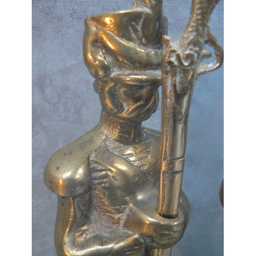 151 - TWO BRASS INFANTRY SOLDIER FIGURES, ONE IN SOLID BRASS, THE OTHER HOLLOW - BOTH APPROX 32CM H