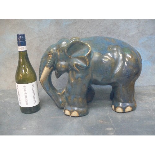 219 - LARGE 20TH CENTURY CHINESE CERAMIC FIGURE OF AN ELEPHANT IN MOTTLED BLUE/GREEN GLAZE - 40CM X 30CM