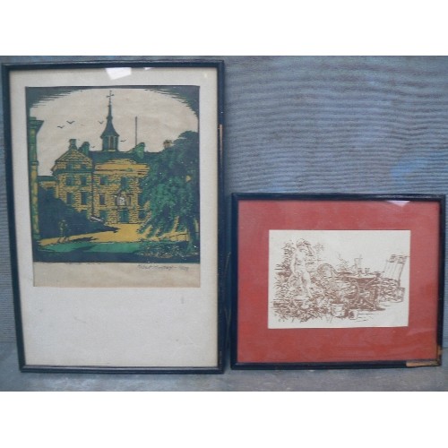 170 - A FRAMED SCREEN PRINT, PROBABLY A MILITARY COLLEGE, SIGNED IN PENCIL BY THE ARTIST ROBERT MURRAY 192... 