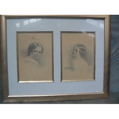 169 - A 19TH CENTURY STIPPLE ENGRAVING OF CHILDREN, IN A DOUBLE FRAME