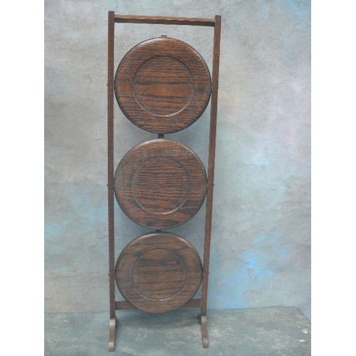 357 - ANTIQUE 3 TIER OAK FOLDING CAKE STAND