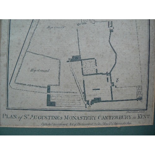 288 - THREE ENGRAVINGS RELATING TO THE COUNTY OF KENT. INCLUDES A LATE 18TH CENTURY PLAN OF ST AUGUSTINE'S... 