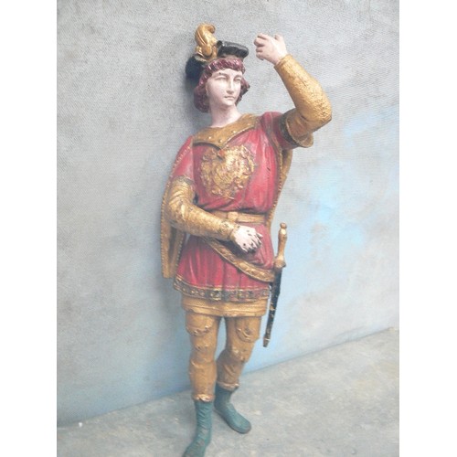 149 - COLD PAINTED SPELTER FIGURE, PROBABLY EARLY 20TH CENTURY, OF A TUDOR HERALD - 30CM