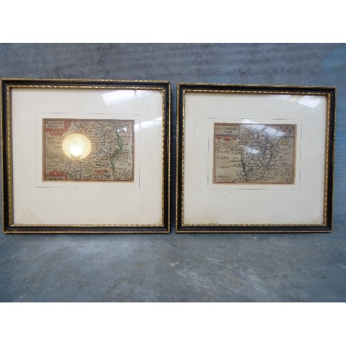 280 - TWO 17TH CENTURY HAND COLOURED MINIATURE SPEED MAPS, ONE OF NOTTINGHAMHIRE, THE OTHER HARTFORDHIRE, ... 