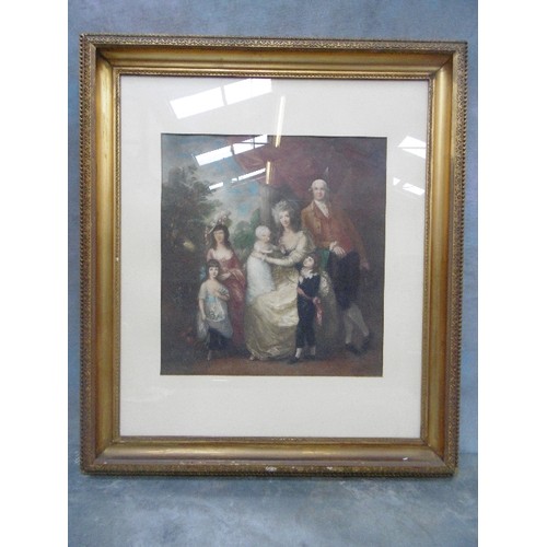 171 - AN ORIGINAL 19TH CENTURY HAND COLOURED MEZZOTINT PORTRAIT OF THE BAILLIE FAMILY AFTER THE ORIGINAL B... 