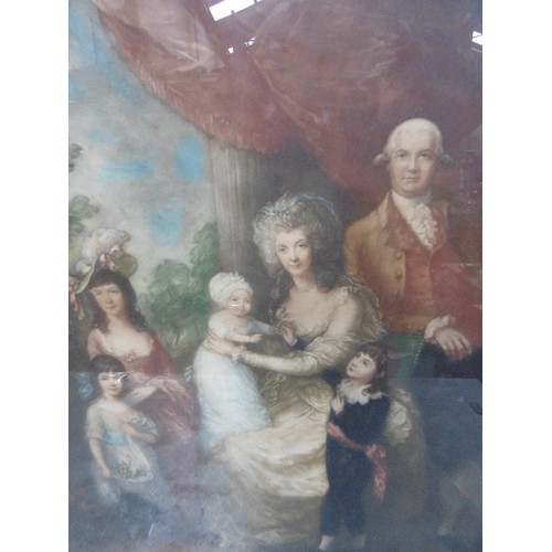 171 - AN ORIGINAL 19TH CENTURY HAND COLOURED MEZZOTINT PORTRAIT OF THE BAILLIE FAMILY AFTER THE ORIGINAL B... 