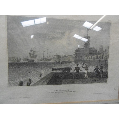 290 - FOUR 19TH CENTURY ENGRAVINGS INCLUDING THREE OF PORTSMOUTH & GOSPORT, THE FOURTH AN INTERESTING ENGR... 