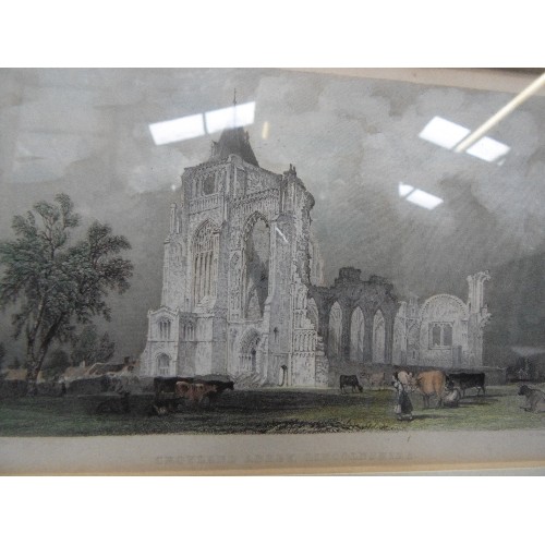 161 - 18TH CENTURY HAND COLOURED ENGRAVING OF CROWLAND ABBEY, LINCOLNSHIRE. DRAWN BY THOMAS ALLOM & ENGRAV... 