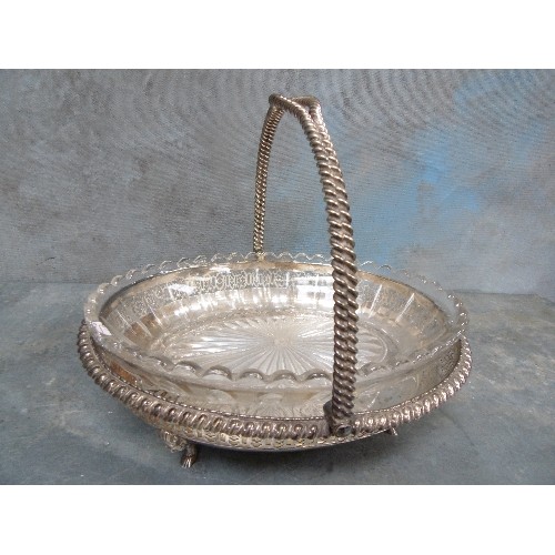 144 - GOOD QUALITY VICTORIAN SILVER PLATED BASKET AND A GLASS BOWL INSERT (PROBABLY NOT ORIGINAL BUT WILL ... 