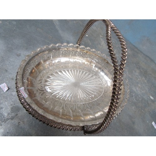 144 - GOOD QUALITY VICTORIAN SILVER PLATED BASKET AND A GLASS BOWL INSERT (PROBABLY NOT ORIGINAL BUT WILL ... 