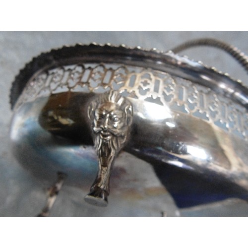 144 - GOOD QUALITY VICTORIAN SILVER PLATED BASKET AND A GLASS BOWL INSERT (PROBABLY NOT ORIGINAL BUT WILL ... 