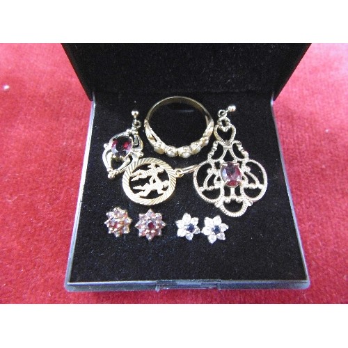 113 - COLLECTION OF GOLD ITEMS. A PAIR OF EARRINGS 18ct WITH RUBY AND DIAMONDS. AN EARRING 9ct WITH RED GA... 