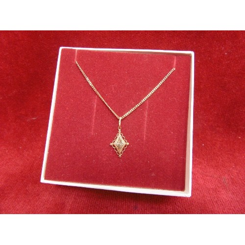 43 - 9ct GOLD ENGRAVED PENDANT ON GOLD CHAIN WEIGHT 3.42g