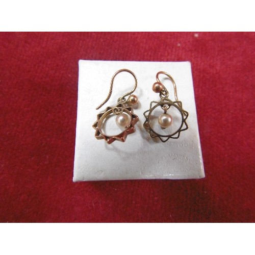 54 - A PAIR OF 9ct GOLD EARRINGS WITH SEED PEARLS WEIGHT 1.22g