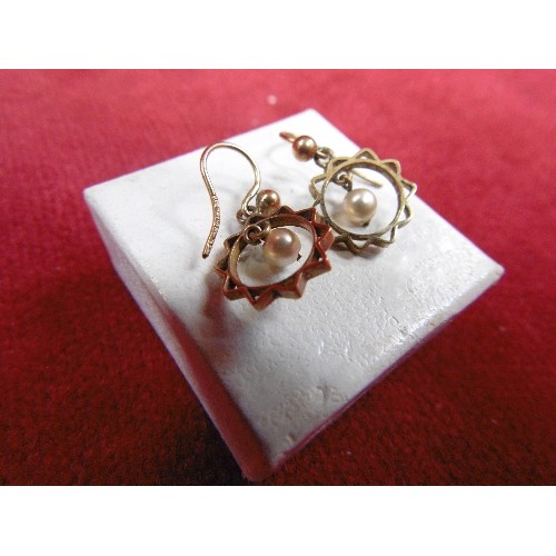 54 - A PAIR OF 9ct GOLD EARRINGS WITH SEED PEARLS WEIGHT 1.22g