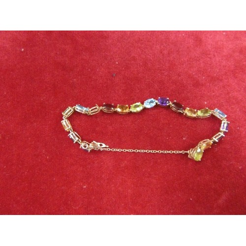 47 - 10ct BRACELET WITH MULTI COULOURED STONES WEIGHT 10.87g (one stone missing)