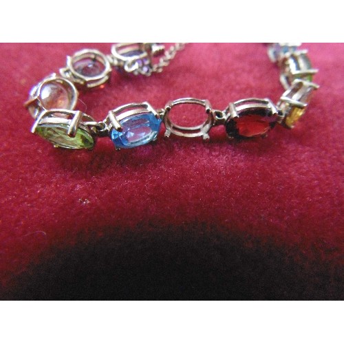 47 - 10ct BRACELET WITH MULTI COULOURED STONES WEIGHT 10.87g (one stone missing)