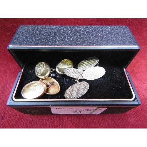 25 - 2 PAIRS OF 9ct GOLD CUFFLINKS 1938 AND  1930`S  WEIGHT 6.10g