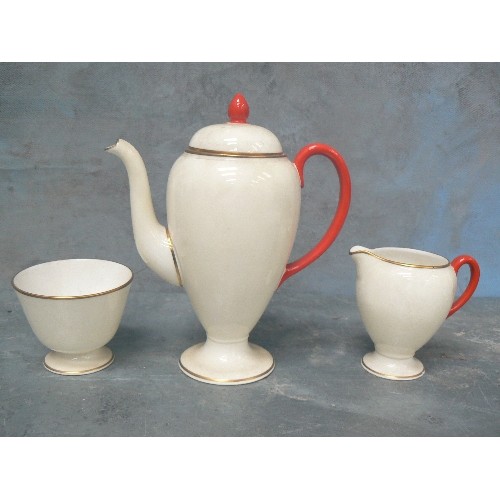 301 - WEDGWOOD COFFEE SET IN ART DECO RED AND IVORY COLOURS -15 PIECES