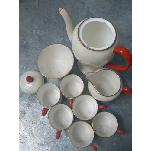 301 - WEDGWOOD COFFEE SET IN ART DECO RED AND IVORY COLOURS -15 PIECES