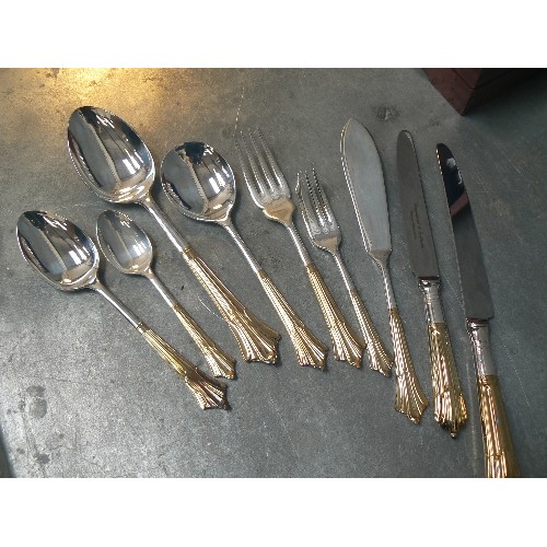 89 - LARGE WOODEN CASED CANTEEN OF SILVER & GOLD PLATED CUTLERY, ALBANY SHAPE,  BY DAVENPORT & SULLIVAN, ... 